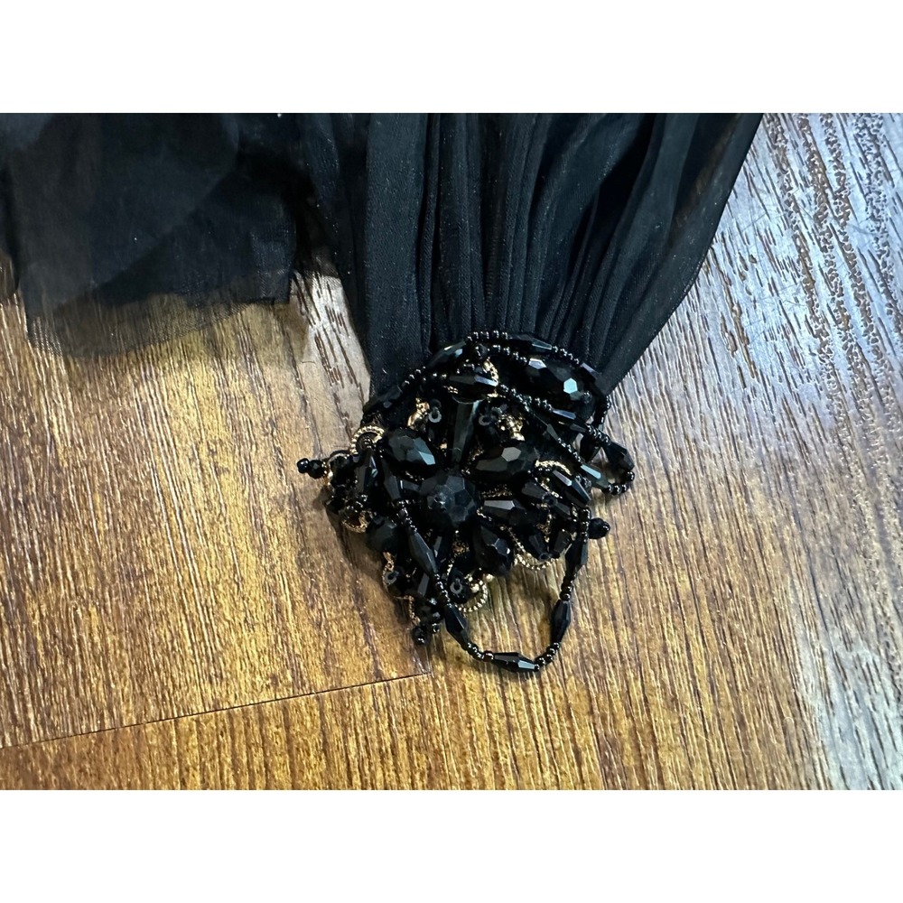 Black Cathedral Length Wedding Veil Cape Shoulder Cap Lace Beaded Gothic - Picture 5 of 8